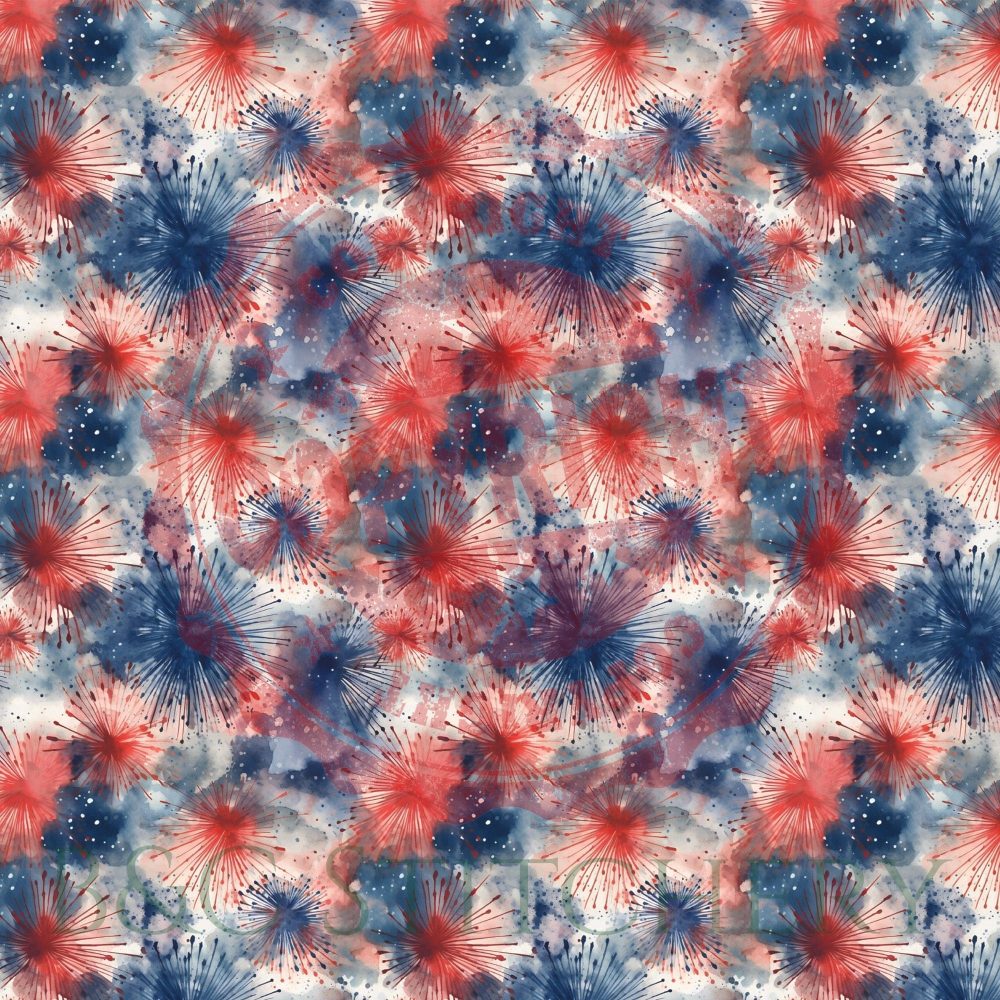 Abstract watercolor fireworks pattern in red and blue.