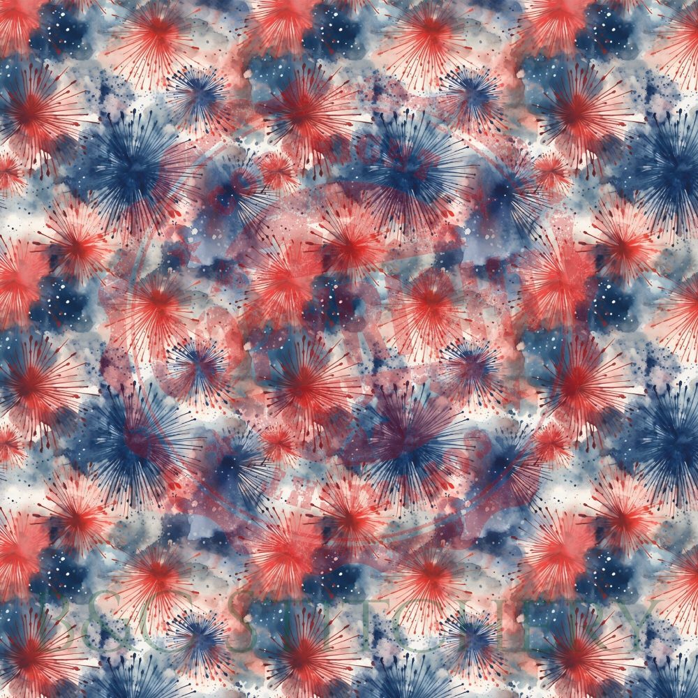 Red and blue watercolor fireworks pattern.