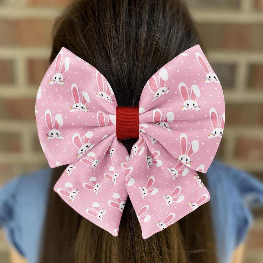 Hair with pink bunny bow accessory