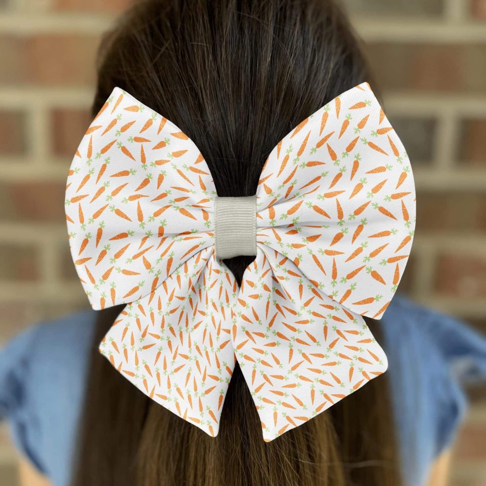 Large hair bow with carrot pattern