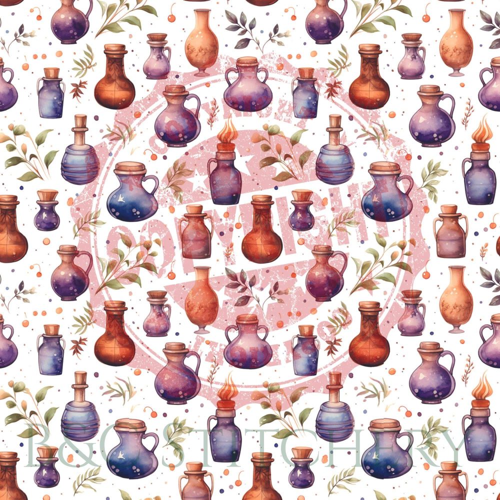 Colorful potion bottles and leaves pattern design