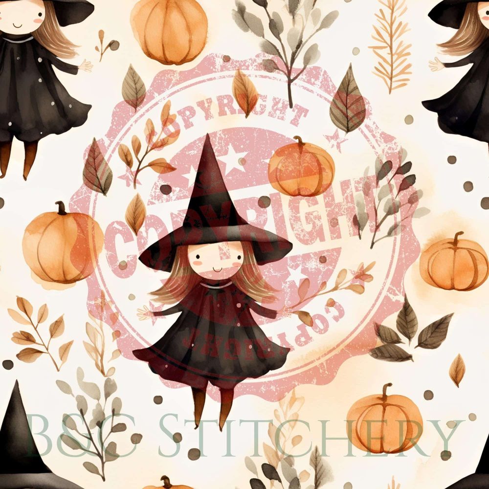 Cute witch and pumpkins illustration pattern