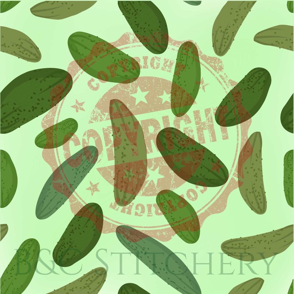 Green pickles pattern on light green background.