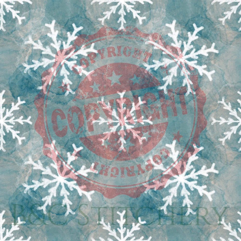 Snowflake pattern, blue background, copyright watermark