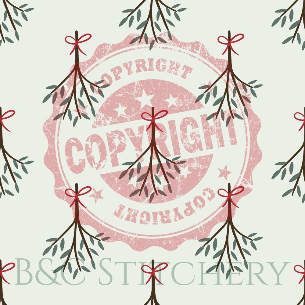 Patterned mistletoe branches with copyright stamp