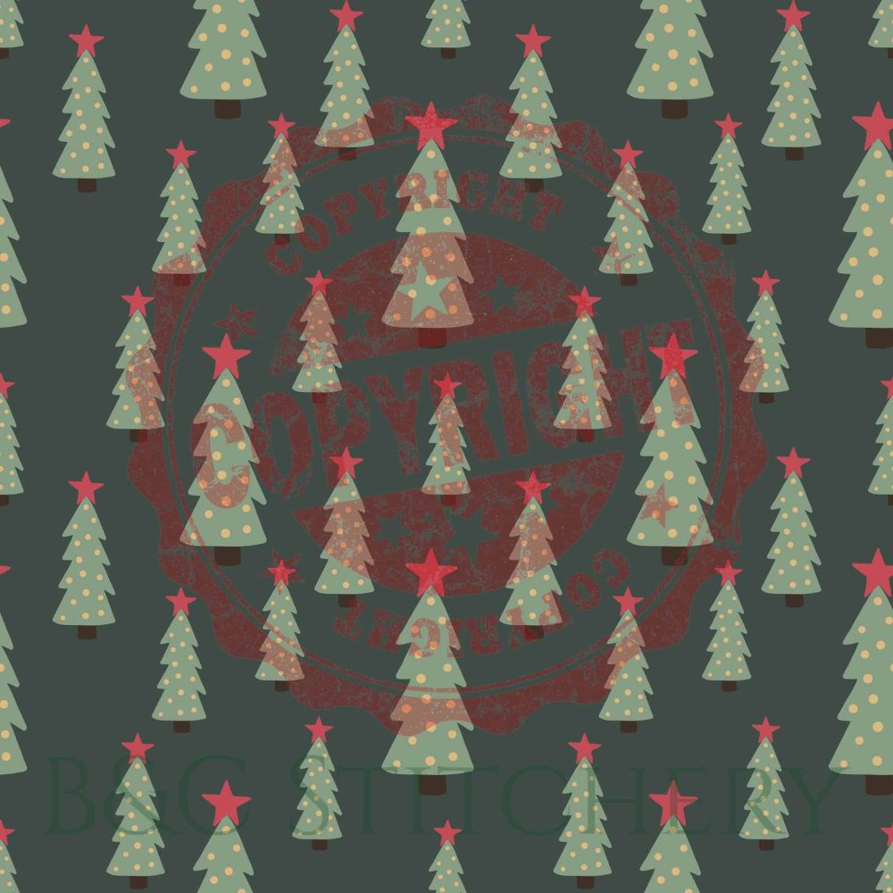 Pattern of Christmas trees with red stars.