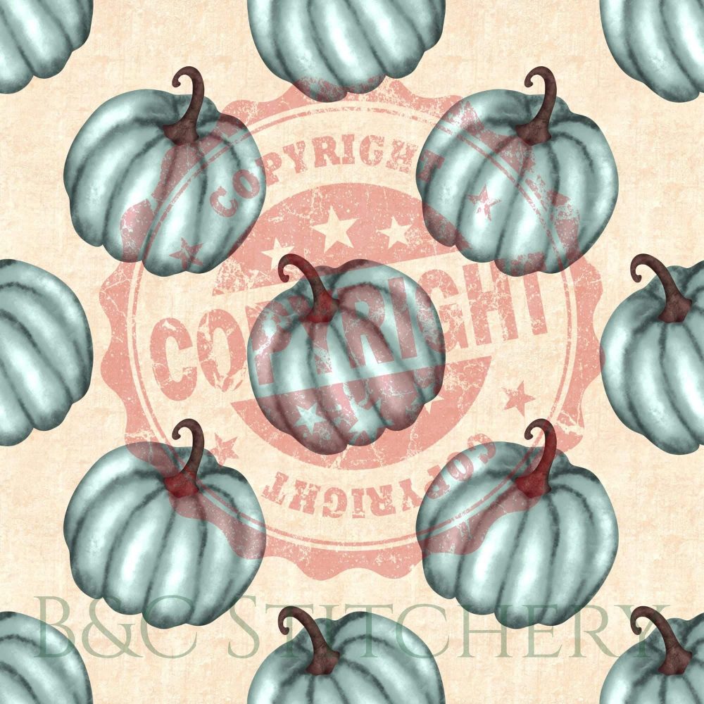 Watercolor teal pumpkins on cream background