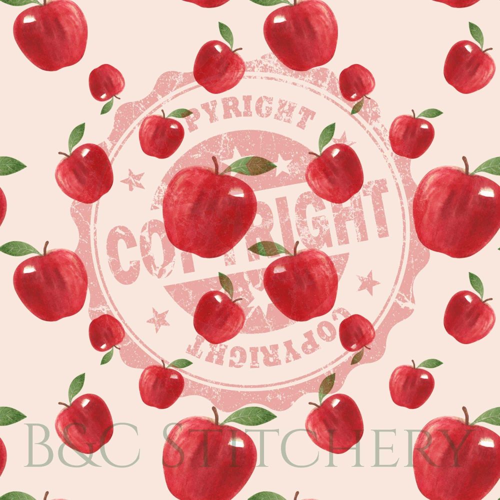 Pattern of red apples with copyright watermark