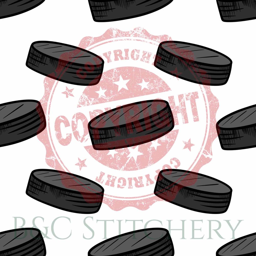 Hockey pucks and copyright stamp pattern design