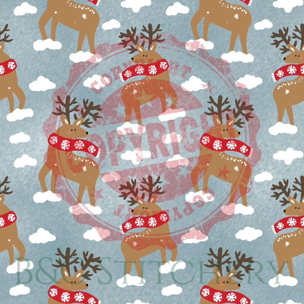 Reindeer pattern with scarves and snowflakes.