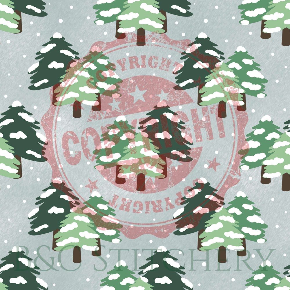 Pattern of snow-covered trees with copyright overlay.