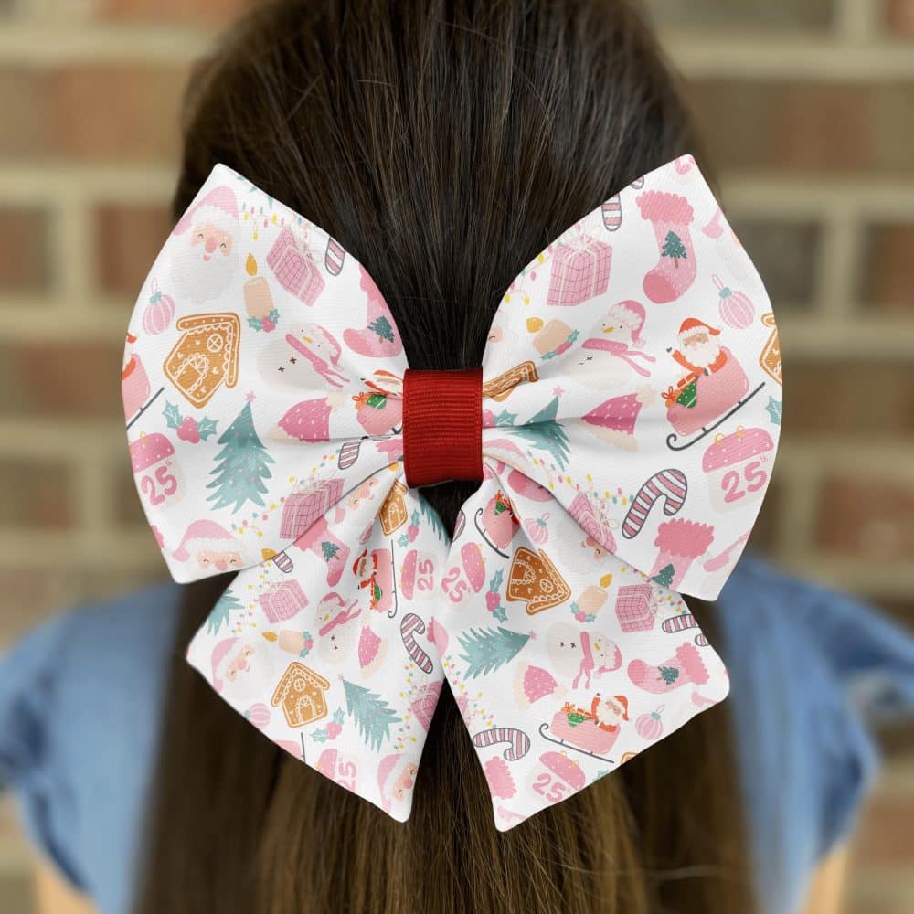 Girl with festive Christmas bow in hair