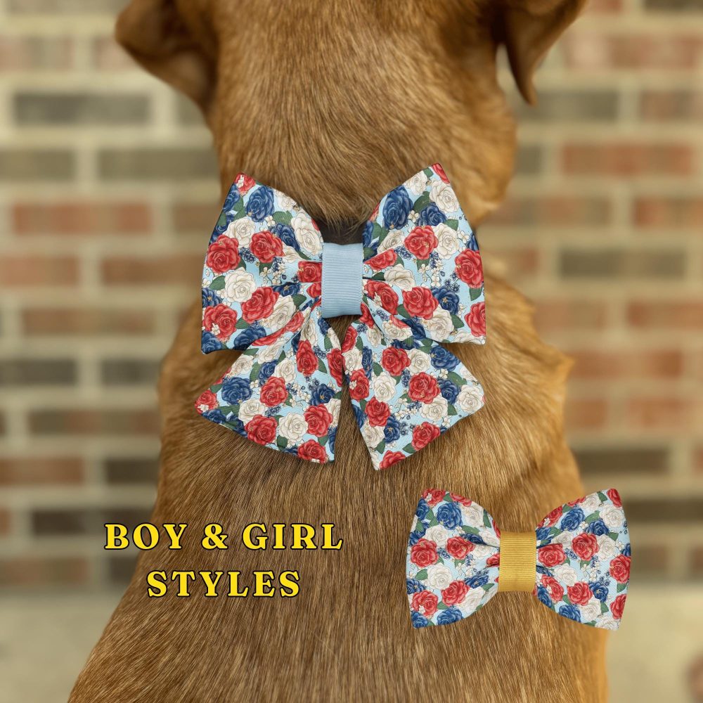 Dog with floral bow ties, boy and girl styles.