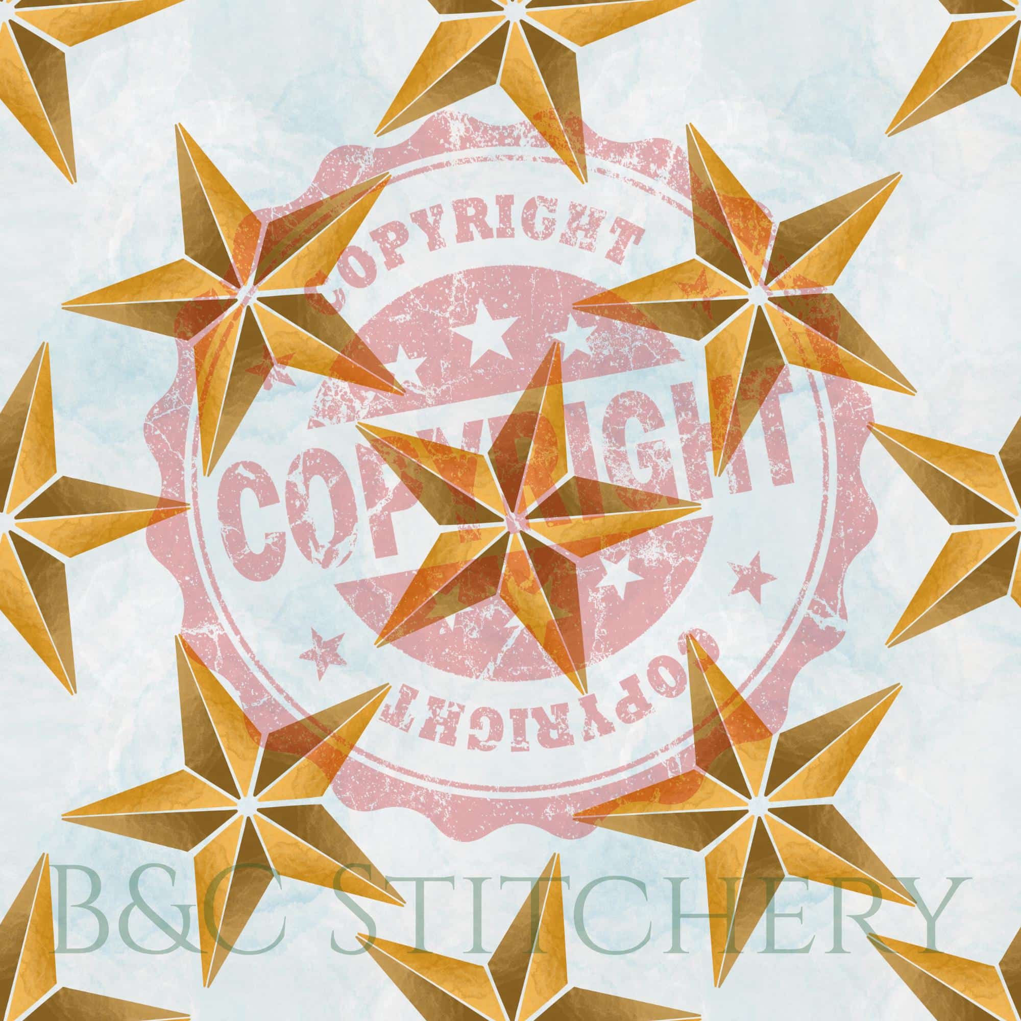 Pattern with gold stars and copyright stamp design.