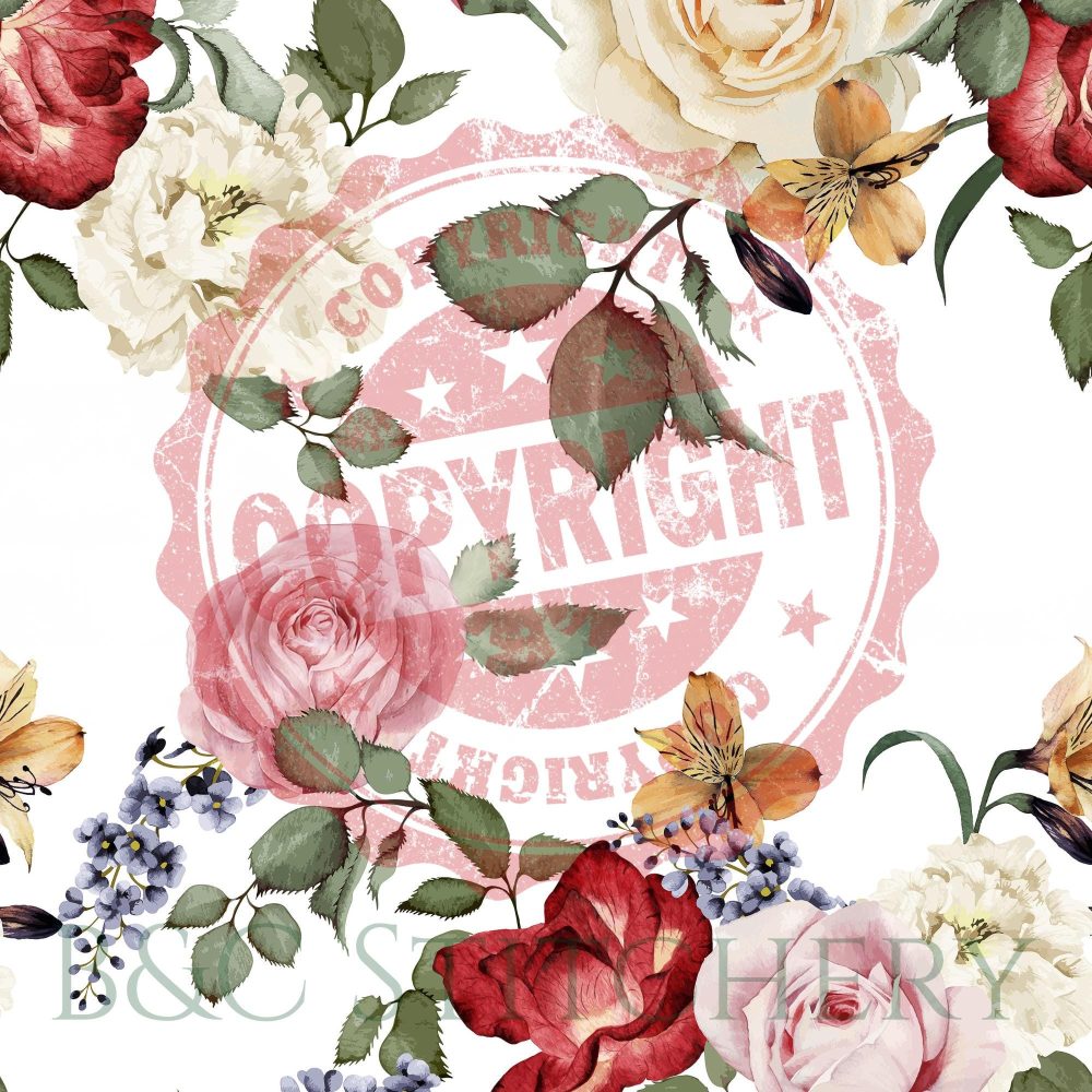 Vintage floral design with copyright stamp overlay.